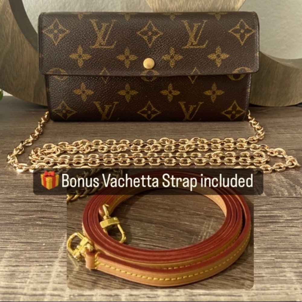 ⚜️Louis Vuitton Monogram Pochette Wallet added Crossbody Chain + Vachetta Strap